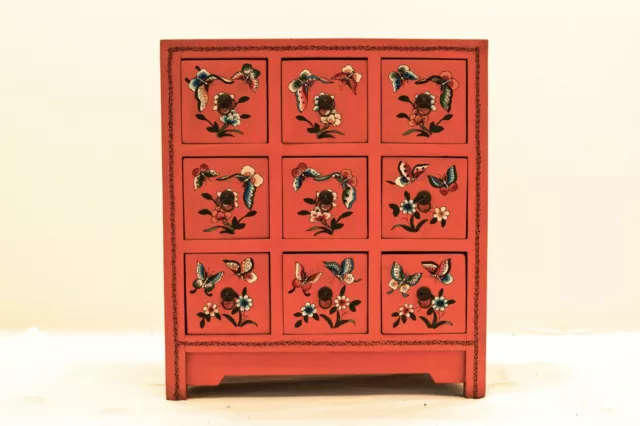 colorful orange ornate chinese butterfly cabinet 3x3 drawers