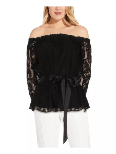 ADRIANNA PAPELL Womens Black Long Sleeve Off Shoulder Party Top 2