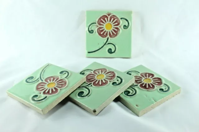 Antique Tile Set Majolica Floral Art Tiles Vintage Victorian Style Rare Designs