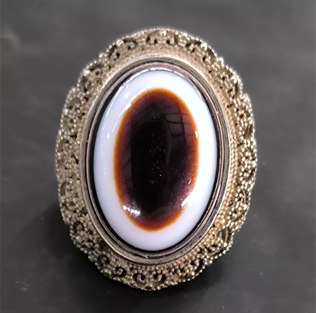 1.2"Old Chinese RetroTibetan silver inlay a glance celestial beads ring