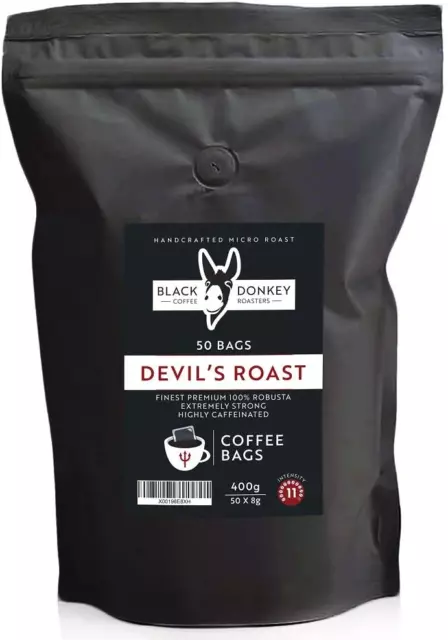 Devils Roast Extra-Strong Highly Caffeinated Bold Coffee 50 Coffee Bags Premiu