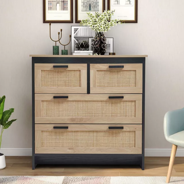 Rattan Chest of Drawers Storage Cabinet Bedroom Hallway Console Table Sideboard