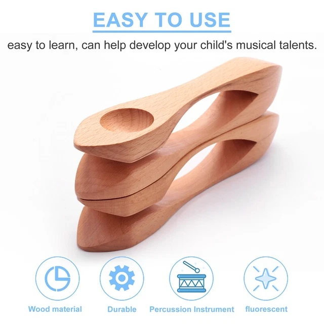 2Pcs Wooden Musical Spoons Folk Percussion Instrument Natural Wood Musical T4Y1 3