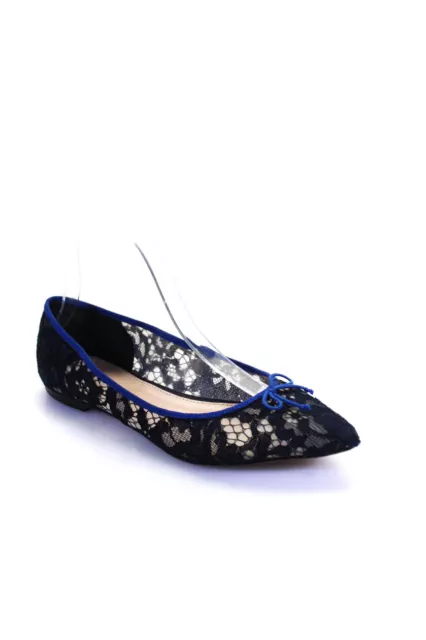 J Crew Womens Lace Bow Pointed Toe Slip On Ballet Flats Navy Blue Size 7.5