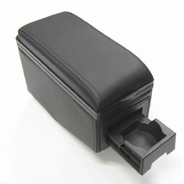 Universal Black Leather Armrest Arm Rest Centre Console Storage Box