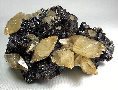 Golden Calcite Crystals on Sphalerite , Elmwood Mine, Tennessee