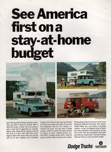 1967 Dodge D200 Camper Pickup Truck & A100 Sportsman Wagon Original Color Ad