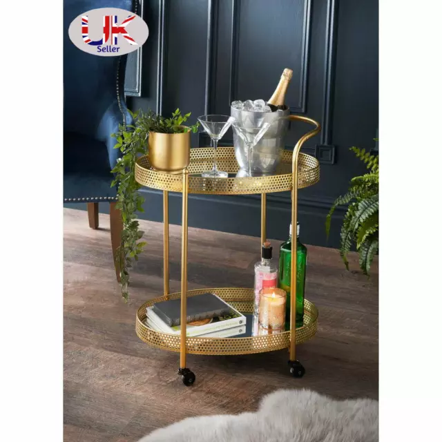 Gold Drinks Trolley With Glass Shelves Mini Bar Cocktail Table Drink Table