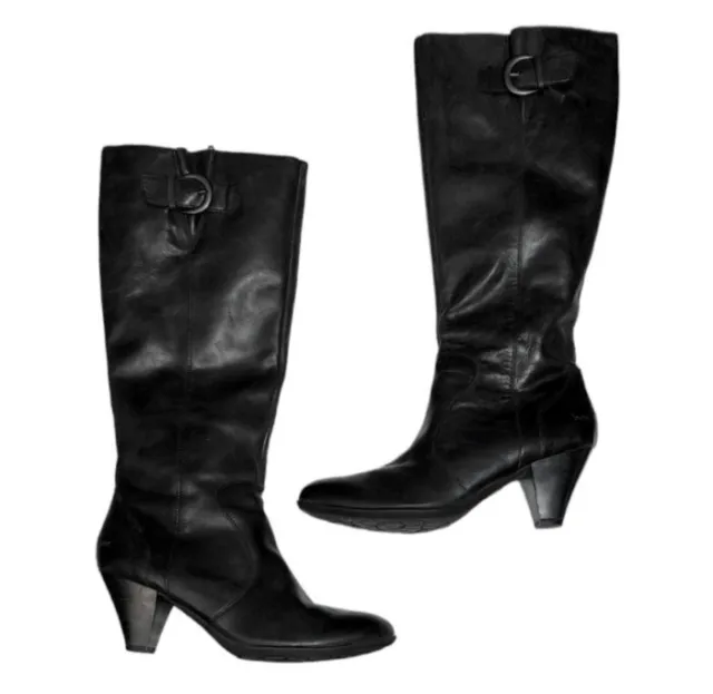 B.O.C. Black Leather Cassie Mid Calf Heeled Zip Up Boots Women's Size 7.5