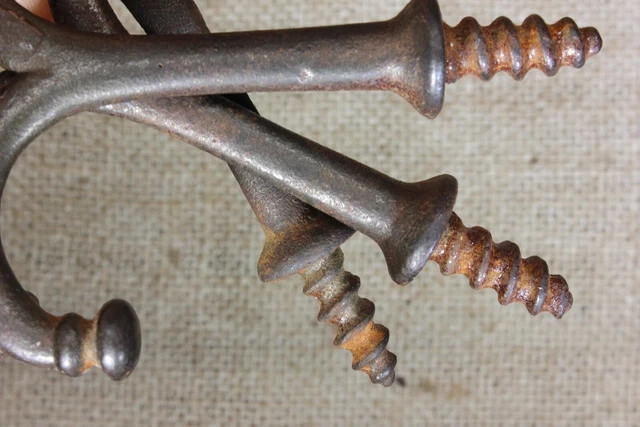 3 old Coat Hooks under shelf cup hangers farmhouse vintage 1880’s rustic 2 1/4" 6