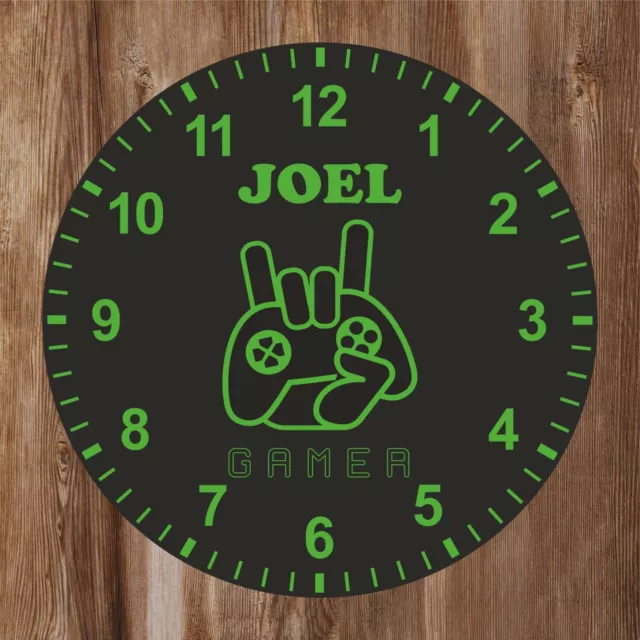 Kids Green Gamer Clock - Personalised with Any Name - 25cm Clock - Unique Gift