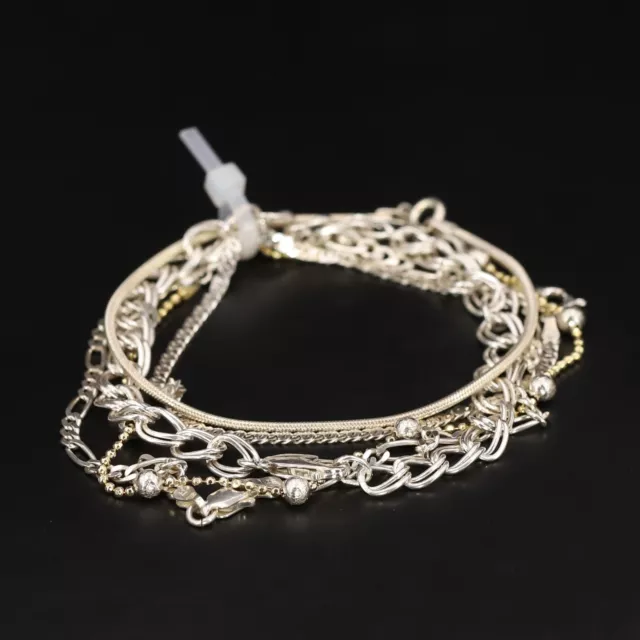 Sterling Silver - Lot of 5 Assorted Bead Snake Cuban Curb Chain Bracelets - 21g
