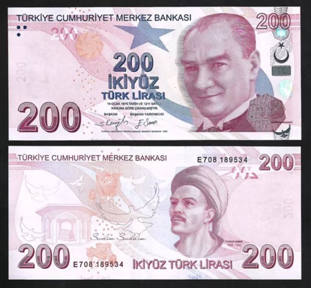 Turkey 200 Lira 2009 - 2021, UNC, Prefix E, P-227e, New Sign