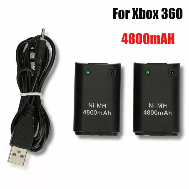 4800mAH 1/2X for Xbox 360 Controller Rechargeable Battery Pack+USB Charger Cable