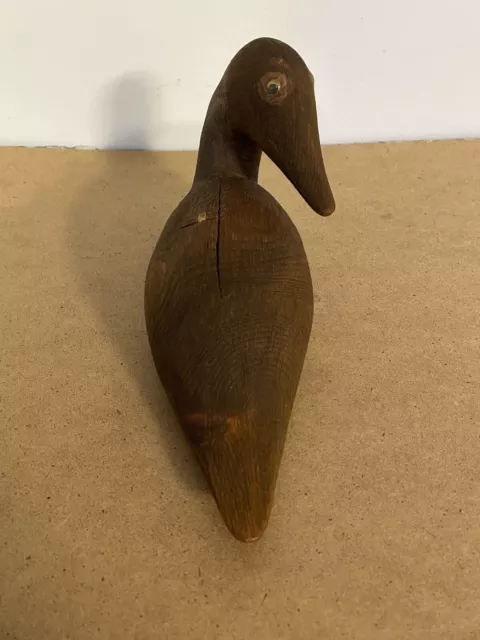Vintage Folk Art Hand Carved Wood Bent Neck Duck Decoy signed John Violette 3