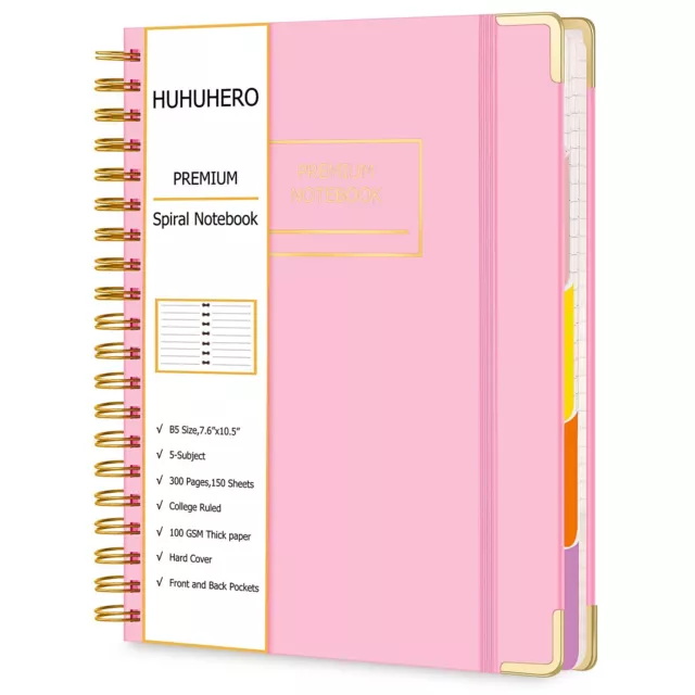 5 Subject Notebook with Dividers, 300 Pages Spiral Notebooks College Ruled, 7...