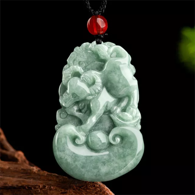 Chinese Natural A Grade Jadeite Green Jade Zodiac Pendant Lucky Amulet Necklace
