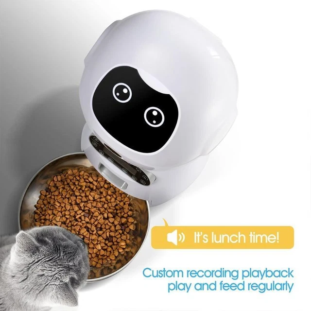 Cute Robot Shape Automatic Cat Feeder with 10s Voice Recorder Keeping Food Fresh 7