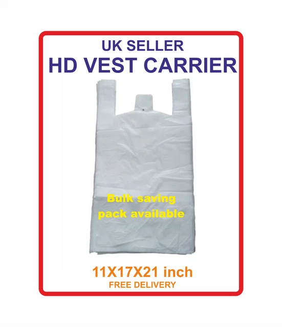 Strong Vest Carrier Bags Plastic Bags Handles White Blue Supermarkets Shops