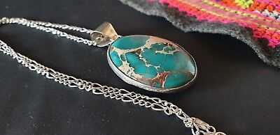 Old Landscape Turquoise Necklace on Silver Chain …beautiful accent piece 3