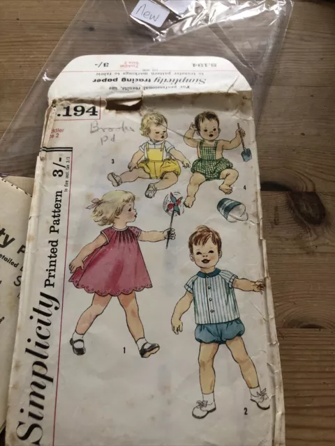 Vintage 50s 60s Simplicity Pattern 194 Toddler UNCUT Dress Shorts Bib n Braces