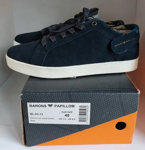 Sneakers haut de gamme en cuir suédé bleu marine (taille 40) - Barons Papillom