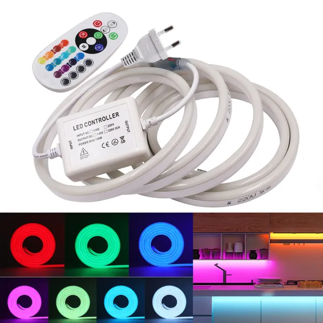 Neon LED Stripe Streifen 220V RGB Flex Schlauch Lichtband Lichtschlauch Dimmbar