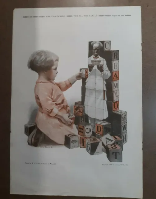 Vintage 1919 Ad CREAM OF WHEAT Girl W. Blocks W.V.Cahill Art Ephemera Print. 8I1