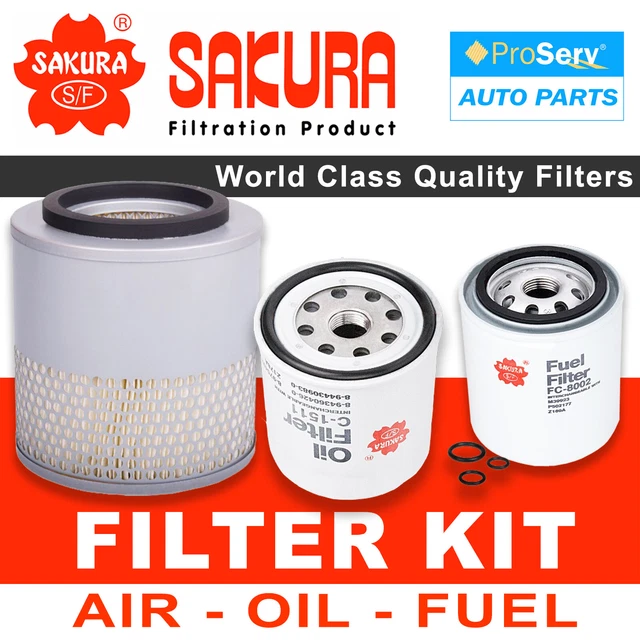 Sakura Air Oil Fuel Filter Service Kit For Holden Rodeo TFR55 TFS55 4JB1-T 2.8L (1990-2003)