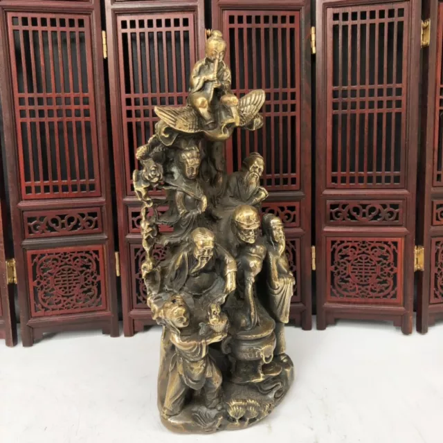 CHINESE old Bronze HANDMADE Copper carven eight immortals cornucopia Statue 2
