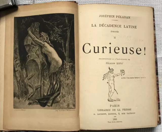 EAU FORTE ORIGINALE de Félicien ROPS. PELADAN : Curieuse !  Frontispice (1886).