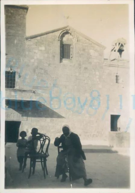 1930s British Army Soldier Palestine photo outside church locals