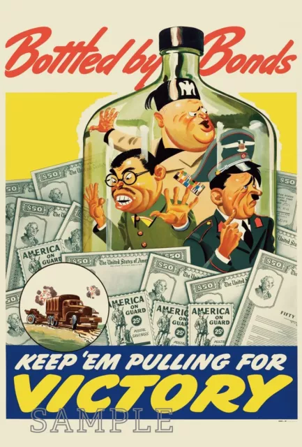 1940s WWII Hitler Mussolini Tojo military cartoon comic propaganda postcard[P75]