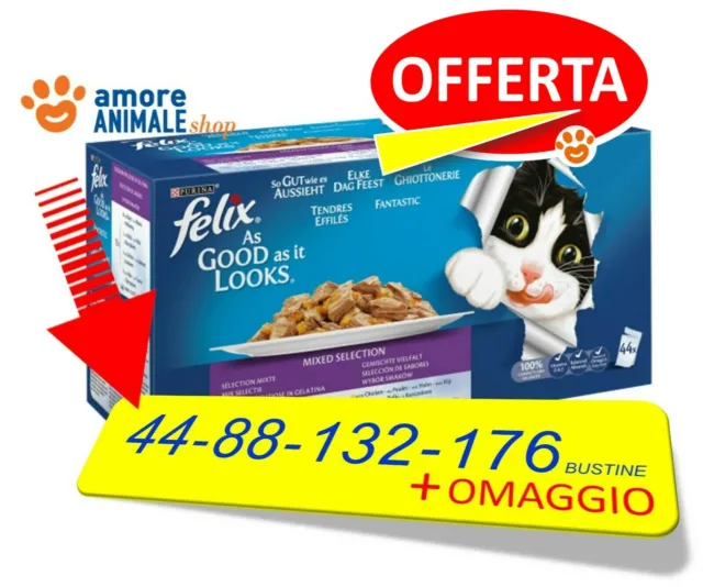 Felix Le Ghiottonerie Multipack da 44 FINO 176 Bustine da 85 gr Umido per Gatto