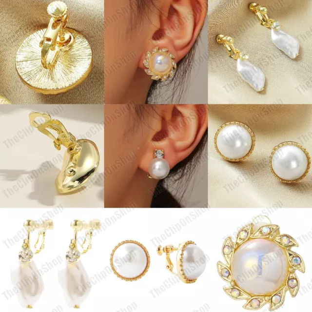 CLIP ON 1cm 2cm 3cm EARRINGS retro PEARL COLLECTION non-pierced GOLD FASHION 3