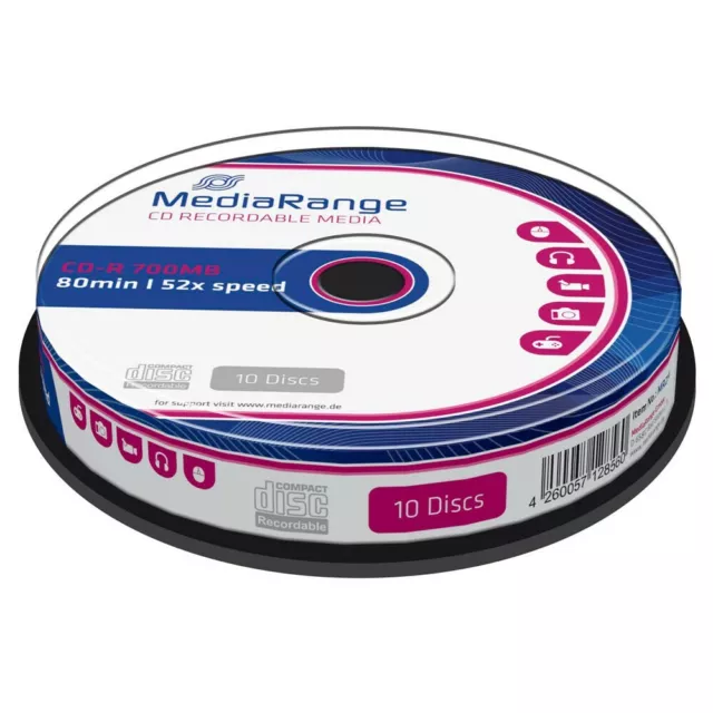 Cd Rohlinge 10 Stück 700 MB 80 Min. 52x Media Range,CD-R 10 Spindel Cakebox