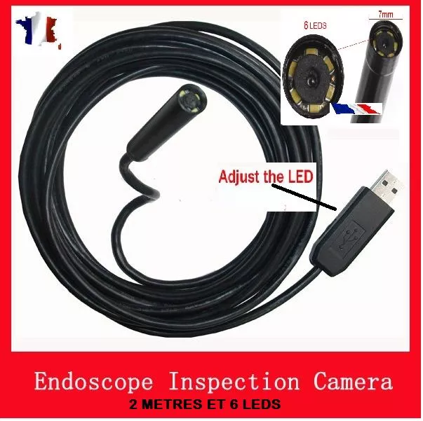 Endoscope USB couleur 7MM- Etanche-Câble de 2M-Mini DV caméra espion-6 LEDS