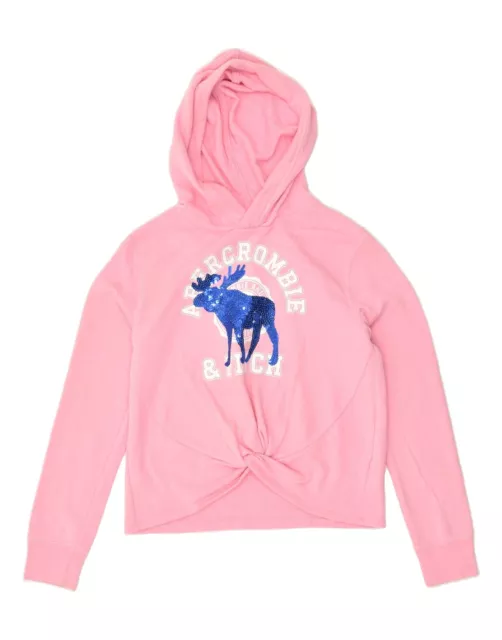 ABERCROMBIE & FITCH Girls Graphic Hoodie Jumper 11-12 Years Pink Cotton AU11
