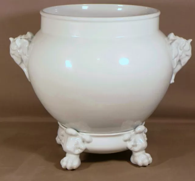 Important Cache Pot Aux éléphants En Porcelaine Blanche De Limoges, époque XX èm