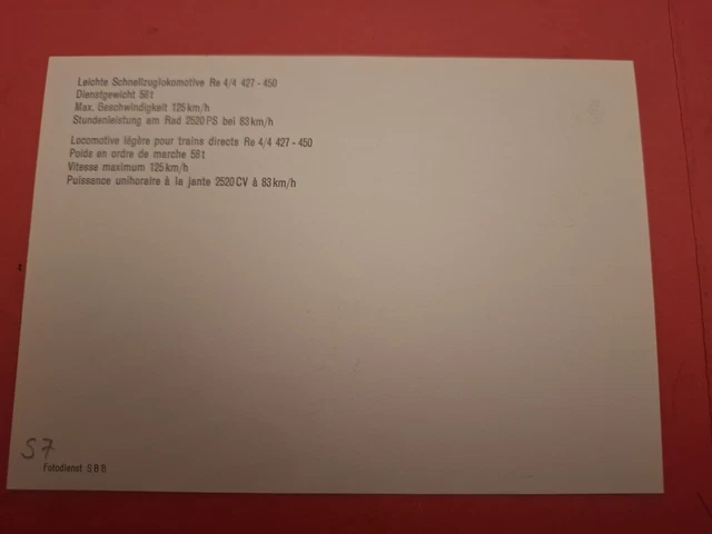 S7) LEICHTE SCHNELLZUGLOKOMOTIVE Re 4/4 427-450. SBB Eisenbahn, Foto