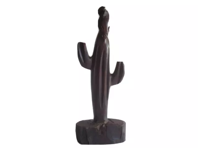 Vtg Carved Ironwood Saguaro Cactus Owl Sculpture Southwestern Folk Art 8.5”