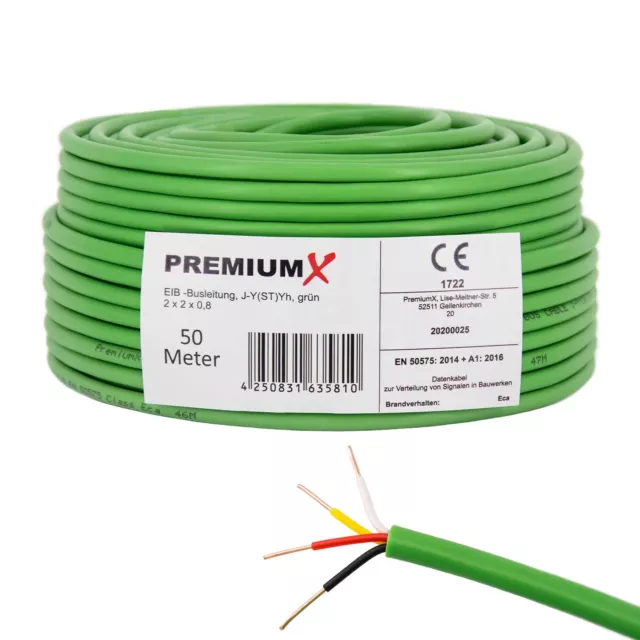 PremiumX 50m EIB BUS-Kabel J-Y(ST)Yh 2x2x0,8 Busleitung KNX Datenkabel Eca grün