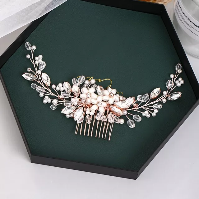 Handmade Flower Pearl Crystal Hair Comb Bridal Headwear Wedding Hair Accessories 3