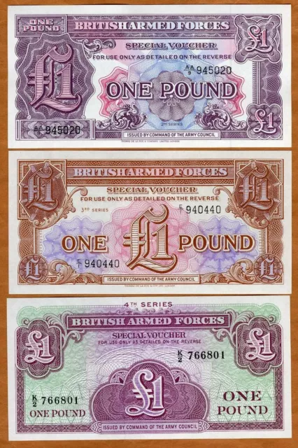 SET Great Britain, 3 x 1 pound, Armed Forces, ND (1948-1962), M22-M29-M36, UNC