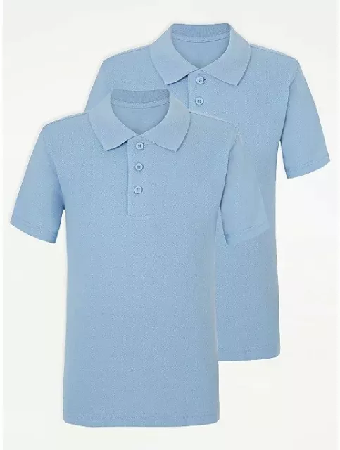 2x Unisex Kids Boys Light Blue Polo School Uniform Gym Sports PE Football 4-16yr