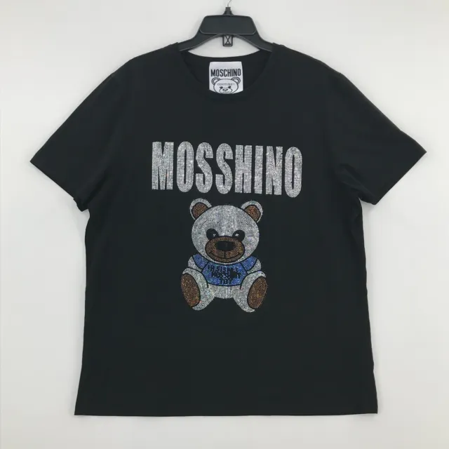 Moschino Shirt Mens 3XL Black Bear Crystal Embellished Short Sleeve Crew T-Shirt