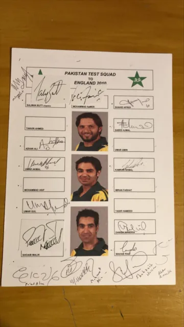 2010 Signed x 16 Pakistan Test Squad Team Sheet Tour of England S Butt capt