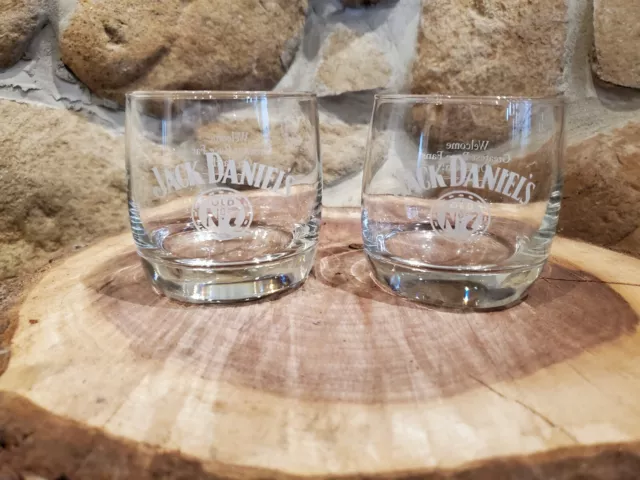 Jack Daniels Old No. 7 Brand Clear Low Ball Rocks Whiskey Glass Round Set Of 2