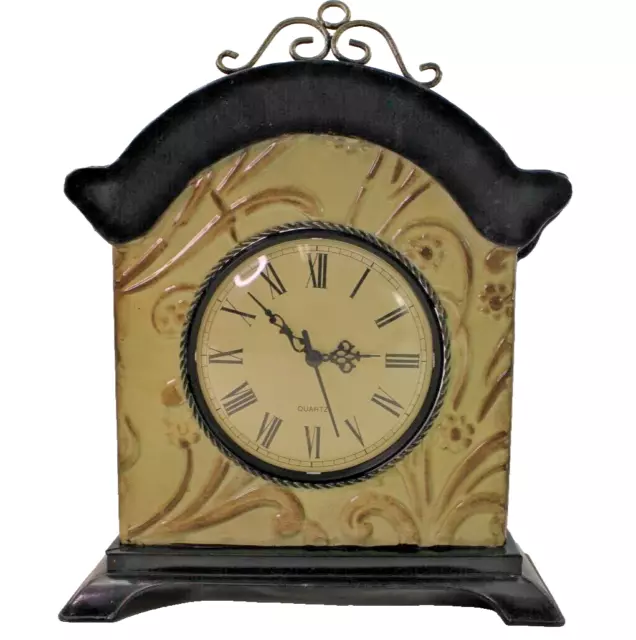 Sharp Pressed Metal Antique Design Two Tone Analog Mantle Clock 12.5"