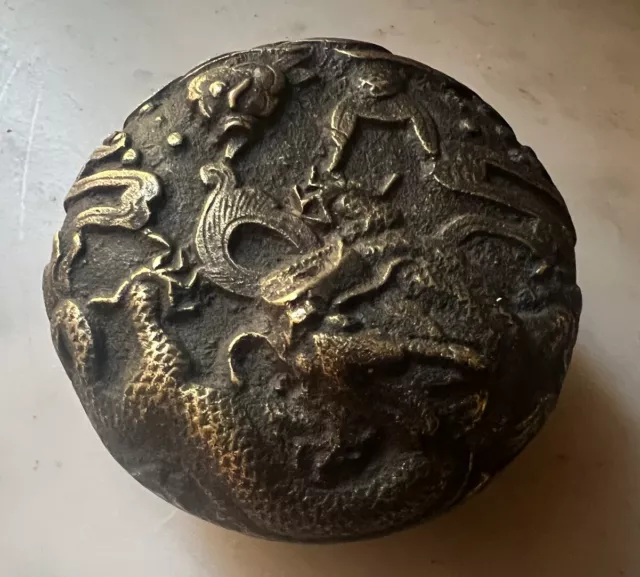 Boîte Ancienne Bronze Dragon Marque Xuande Antique China XVIIIe XIXe 18th 19th